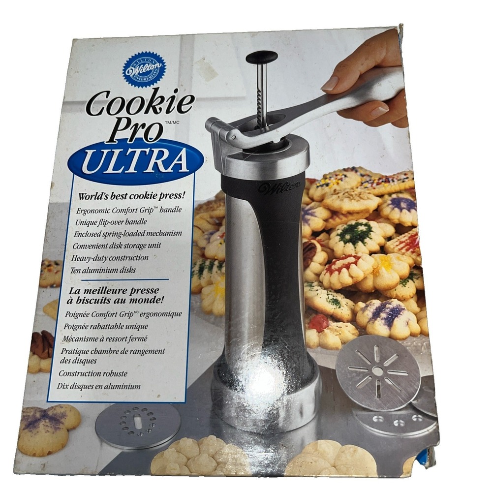 Vintage Wilton Cookie Pro Ultra Cookie Press Set Black Silver W/ 10 Shape Disks